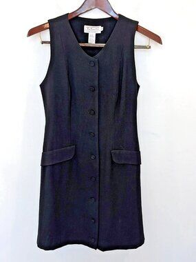 VTG Talbots x Sara Campbell 100% Wool Sleeveless Tailored Black Dress Sz 4 USA